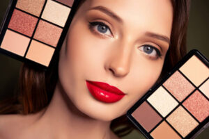 Photo of stunning glamour woman prepare night evening event advertise eye shadows for ideal make up.